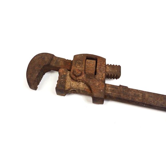 Antique LAKESIDE USA 18” Forged Steel Pipe Wrench Adjustable Plumbing Rustic VTG - Picture 3 of 9